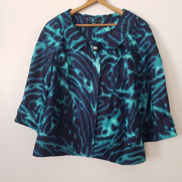 Anne Klein 100% Silk Abstract Dyed Jacket Size 8Green & Black Size 8 - Picture 1 of 9